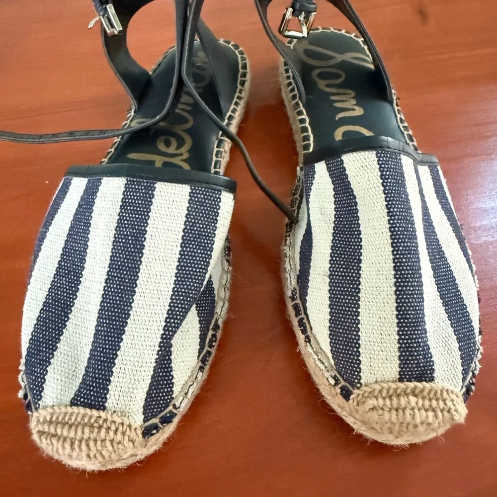 Sam Edelman Navy and White Striped Espadrille Wedge Sandals